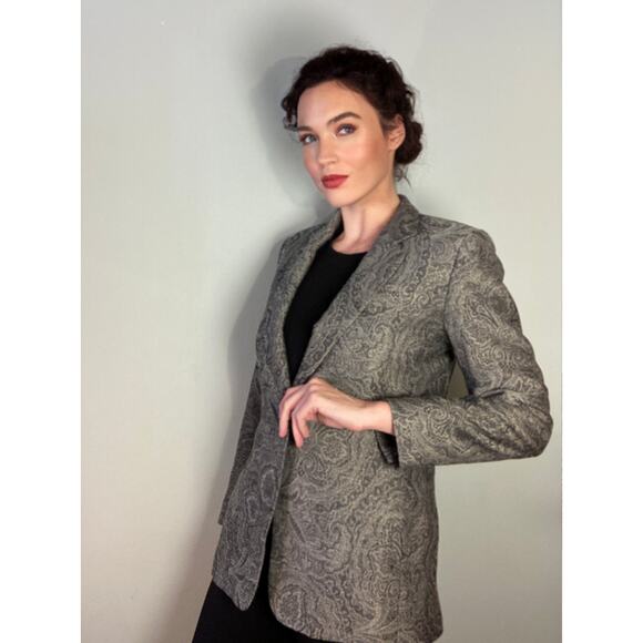Lafayette 148 Silver Gray Blazer Jacket Paisley Print Classic & Refined ~ Sz 6 - Picture 4 of 10